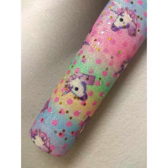 Кожзам с блестками, радуга "Единороги №2" 20*30 см, цена за лист